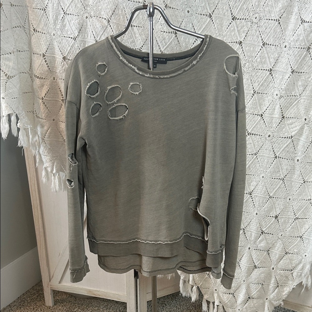 Generation Love Olive Distressed Sweatshirt